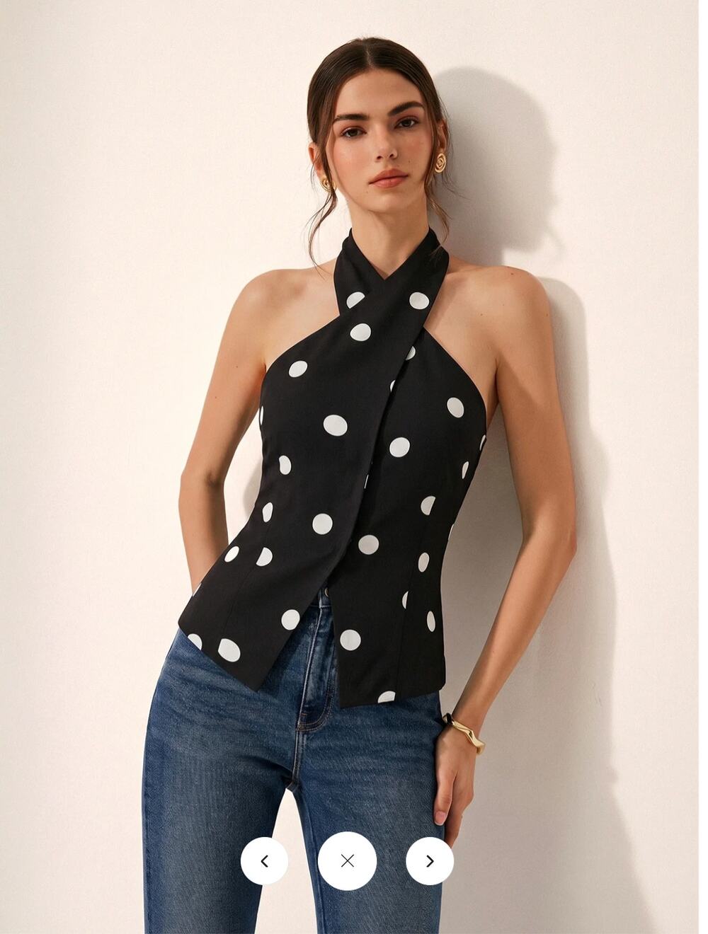 NWT Commense Polka Dot Crisscross Halter Tank Top Sz L